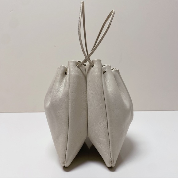 Jil Sander Mini Lambskin Leather Ivory White Drawstring Dumpling Bag Italy - Picture 3 of 12